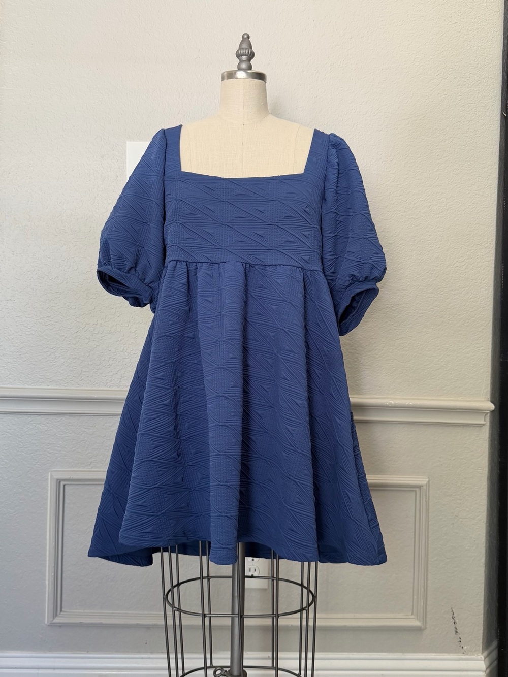 Free People Navy Blue Square-Neck Mini Dress